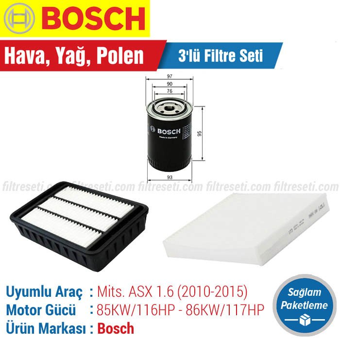 Mitsubishi ASX 1.6 Bosch Filtre Bakım Seti (2010-2015) Hava-Yağ-Standart Polen