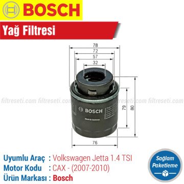 VW Jetta 1.4 TSI Bosch Filtre Bakım Seti (2007-2010) CAX