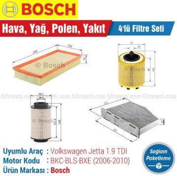 VW Jetta 1.9 TDI Bosch Filtre Bakım Seti (2006-2010)