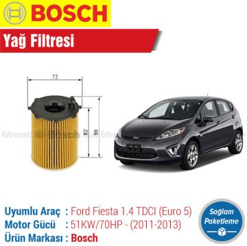 Ford Fiesta 1.4 TDCI Euro 5 Bosch Filtre Bakım Seti (2011-2013) Hava-Yağ-Standart Polen-Yakıt