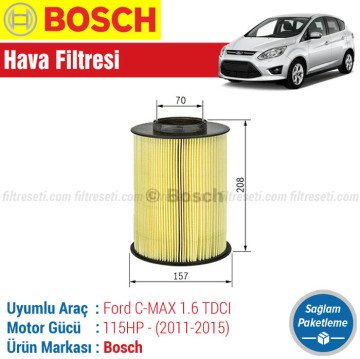 Ford C-MAX 1.6 TDCI Bosch Filtre Bakım Seti (2011-2015) Hava-Yağ-Karbonlu Polen-Yakıt