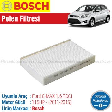 Ford C-MAX 1.6 TDCI Bosch Filtre Bakım Seti (2011-2015) Hava-Yağ-Karbonlu Polen-Yakıt