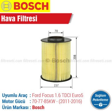 Ford Focus 1.6 TDCI Bosch Filtre Bakım Seti (E5 2011-2015) Hava-Yağ-Karbonlu Polen-Yakıt