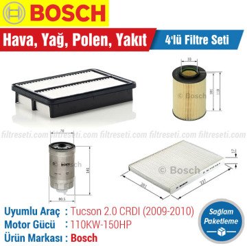 Hyundai Tucson 2.0 CRDI Bosch Filtre Bakım Seti (2009-2010) Hava-Yağ-Polen-Yakıt