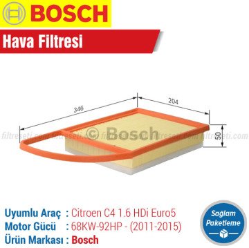 Citroen C4 1.6 HDi Euro 5 Bosch Filtre Bakım Seti (2011-2015) Hava-Yağ-Standart Polen