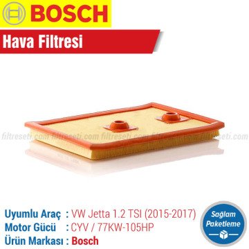 VW Jetta 1.2 TSI Bosch Filtre Bakım Seti (2015-2017) CYV Hava-Yağ-Karbonlu Polen
