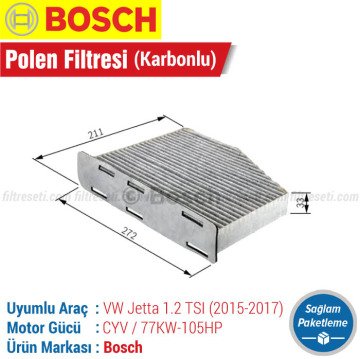 VW Jetta 1.2 TSI Bosch Filtre Bakım Seti (2015-2017) CYV Hava-Yağ-Karbonlu Polen-Yakıt