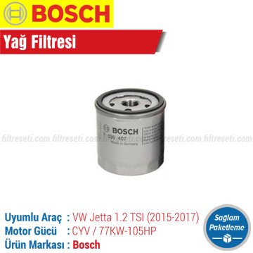 VW Jetta 1.2 TSI Bosch Filtre Bakım Seti (2015-2017) CYV Hava-Yağ-Karbonlu Polen-Yakıt