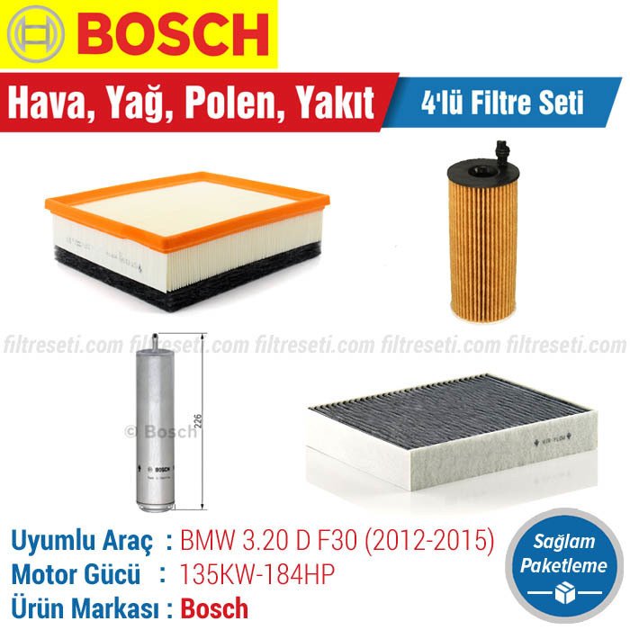 BMW 3.20D F30 Bosch Filtre Bakım Seti (2012-2015) Hava-Yağ-Polen