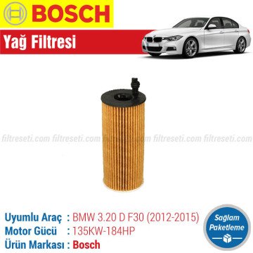 BMW 3.20D F30 Bosch Filtre Bakım Seti (2012-2015) Hava-Yağ-Polen