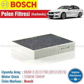 BMW 3.20D F30 Bosch Filtre Bakım Seti (2012-2015) Hava-Yağ-Polen-Yakıt
