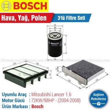 Mitsubishi Lancer 1.6 Bosch Filtre Bakım Seti (2004-2008) Hava-Yağ-Polen