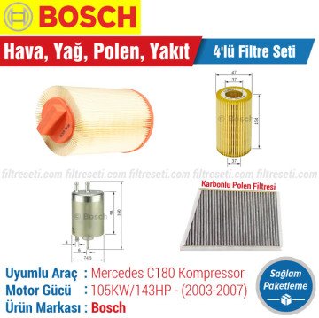 Mercedes C180 Komp. Bosch Filtre Bakım Seti (W203 2003-2007) Hava-Yağ-Polen