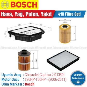 Chevrolet Captiva 2.0 CRDI Bosch Filtre Bakım Seti (2006-2011) Hava-Yağ-Polen