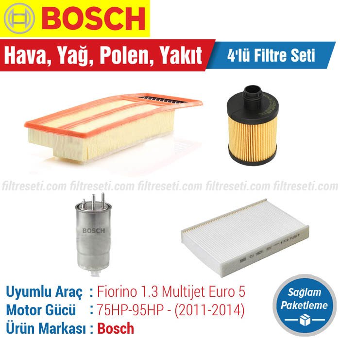 Fiat Fiorino 1.3 Multijet E5 Bosch Filtre Bakım Seti (2011-2014) Hava-Yağ-Polen-Yakıt