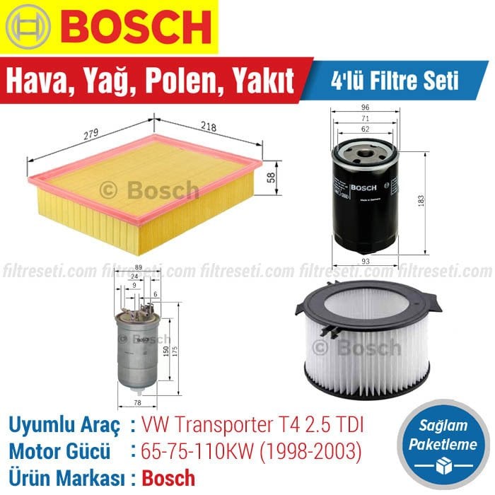 VW Transporter T4 2.5 TDI Bosch Filtre Bakım Seti (1998-2003)