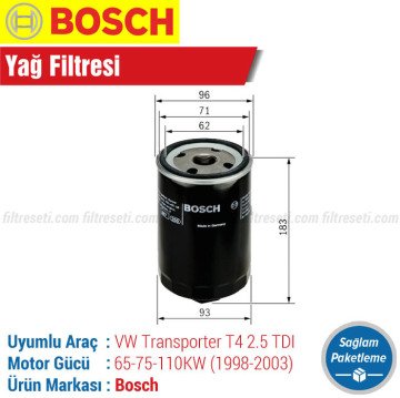 VW Transporter T4 2.5 TDI Bosch Yağ Filtresi (1998-2003)
