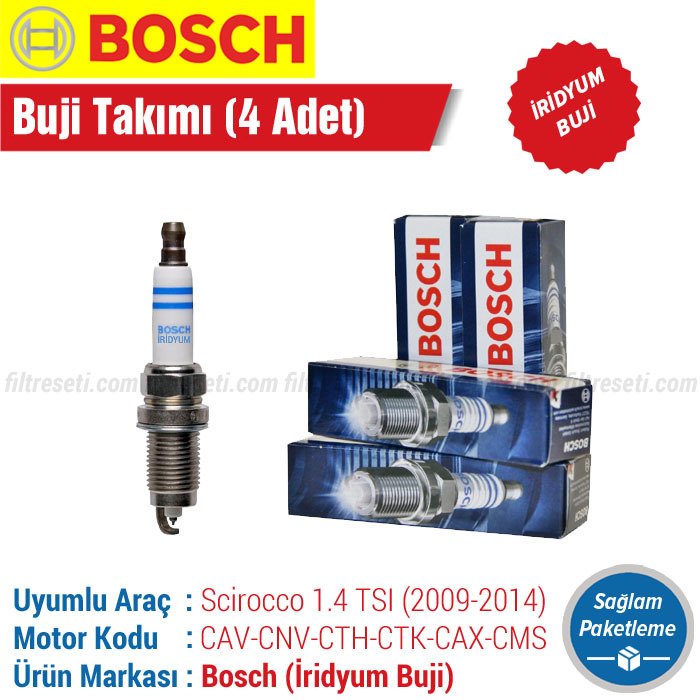 VW Scirocco 1.4 TSI Bosch İridyum Buji Takımı (2009-2014)