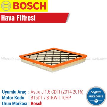 Opel Astra J 1.6 CDTI Bosch Filtre Bakım Seti (2014-2017) Hava-Yağ-Karbonlu Polen-Yakıt