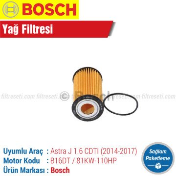 Opel Astra J 1.6 CDTI Bosch Filtre Bakım Seti (2014-2017) Hava-Yağ-Karbonlu Polen-Yakıt